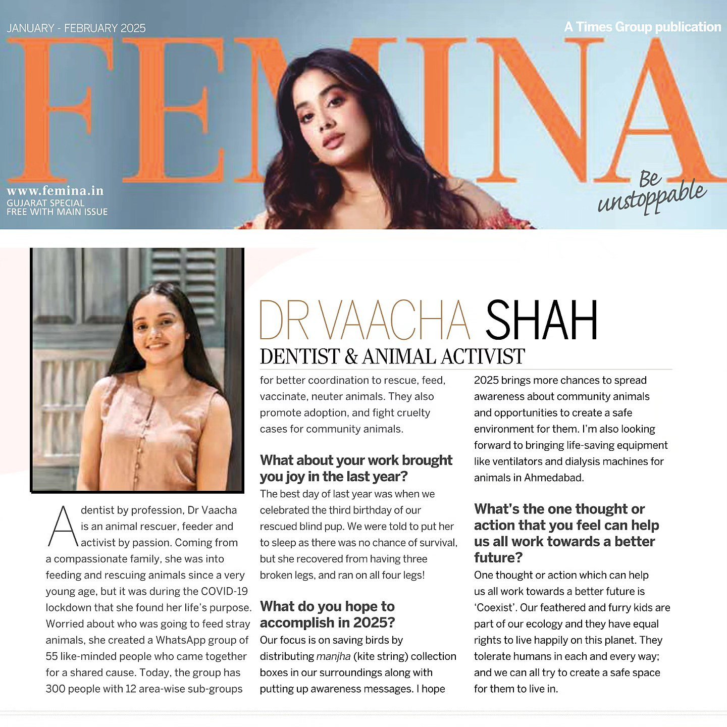 Femina Gujarat Special Jan-Feb 2025 feature on Dr Vaacha Shah